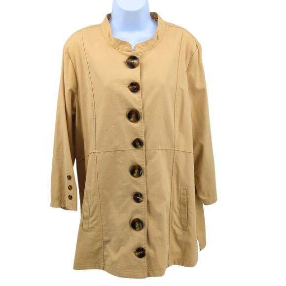 Multiples Linen Blend Jacket Button Front 1X Tan Minimalist Neutral Outwear - Picture 1 of 11